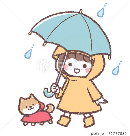 傘をさす女の子と柴犬 75777885