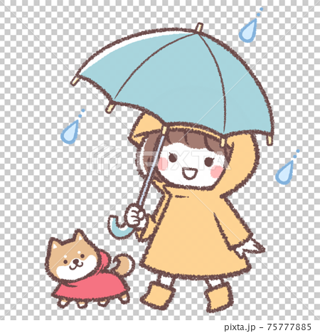 傘をさす女の子と柴犬 75777885