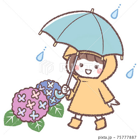 傘をさす女の子と紫陽花 75777887