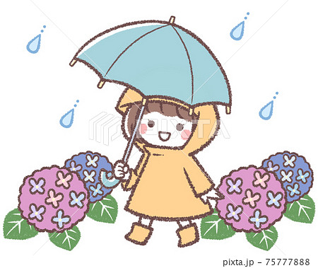 傘をさす女の子と紫陽花ふたつ 75777888
