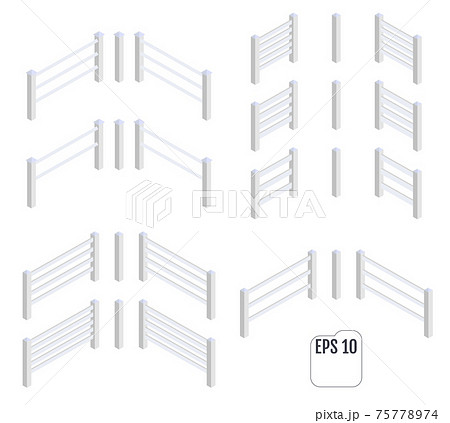 Isometric white fence sections. Vector Isometric white fence sections. Vector 75778974
