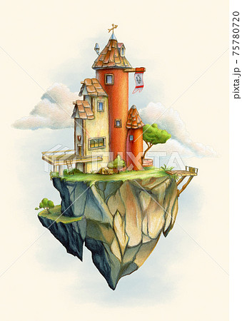 Fantasy tower on a flying rock 75780720