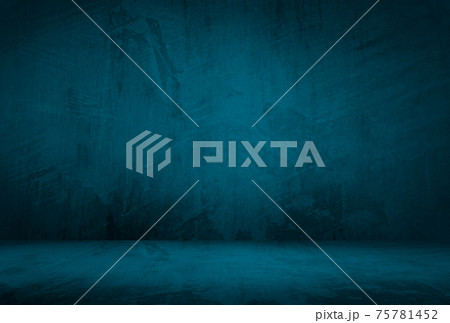 Vintage grunge blue concrete texture studio wall background with vignette. 75781452