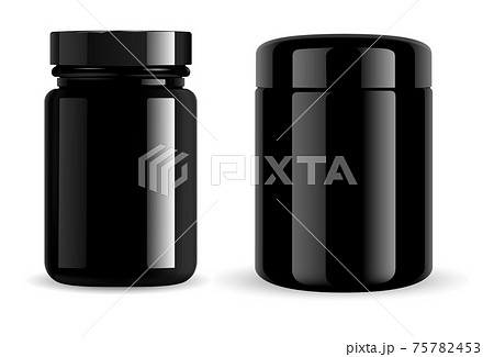 Black jar. Black pill bottle, cosmetic container 75782453