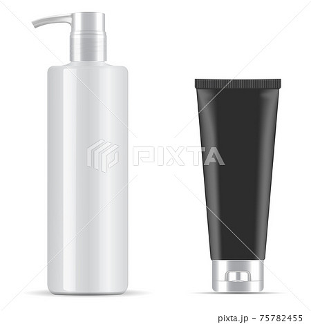 Pump bottle, black tube. Cosmetic dispenser vector 75782455