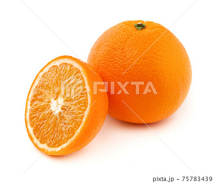 Sliced orange fruit segments isolated on white background 75783439
