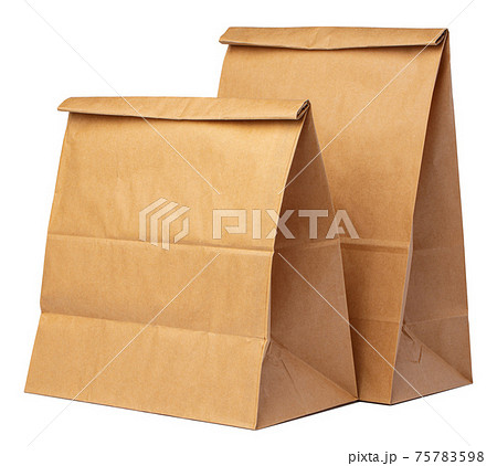 Craft paper package for food on white background Craft paper package for food on white background 75783598