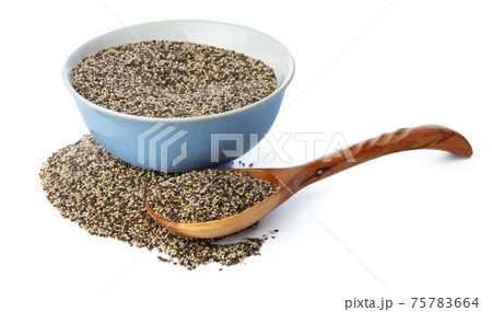 Bowl with chia seeds isolated on white Bowl with chia seeds isolated on white 75783664