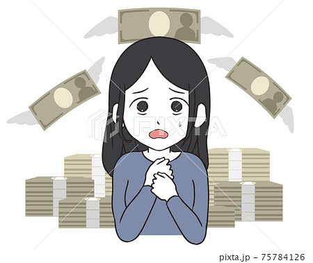 出費で不安になる 女性のイラスト素材