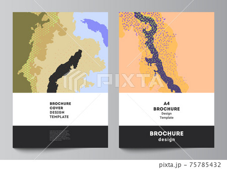 Vector layout of A4 cover mockups design templates for brochure, flyer layout, cover design, book design, brochure cover. Japanese pattern template. Landscape background decoration in Asian style. 75785432