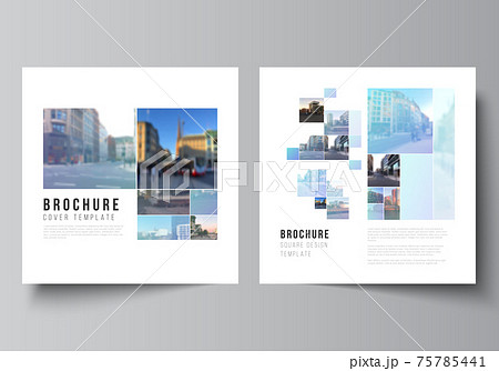 Vector layout of two square format covers templates for brochure, flyer, magazine, cover design, book design, brochure cover. Abstract design project in geometric style with blue squares. 75785441