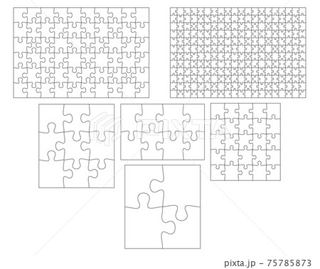 Blank Jigsaw Puzzle set. Simple line art style for printing and web bundle. Stock vector illustration 75785873