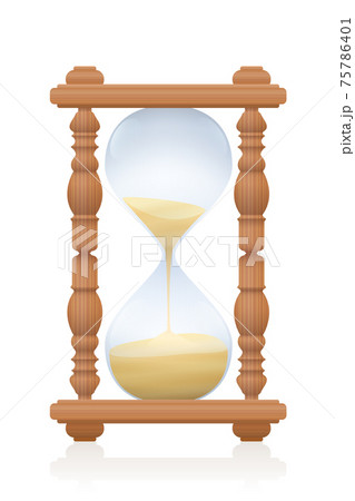 Wooden, hourglass, sand timer, time glass or egg timer. Antique, old fashioned, carved vintage measurement instrument. Isolated vector illustration on white background. Wooden, hourglass, sand timer, time glass or egg timer. Antique, old fashioned, carved vintage measurement instrument. Isolated vector illustration on white background. 75786401