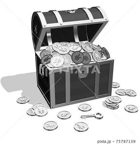 黄金に輝くリアルな宝箱左 円 モノトーン ベクターイラストのイラスト素材