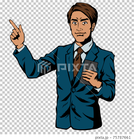 American comic style Japanese man, business man, pose, have a smartphone 75787661