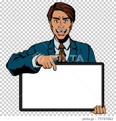 アメコミ風日本人男性　ビジネス男性　ポーズ　パネルを持つ 75787662