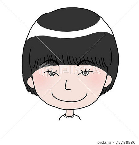 ショートカット パッツン前髪でツリ目の笑顔の人のイラスト素材 7570