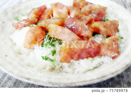 家庭的で素朴な自宅調理の「ヨコワの海鮮丼」水彩画風 家庭的で素朴な自宅調理の「ヨコワの海鮮丼」水彩画風 75789978