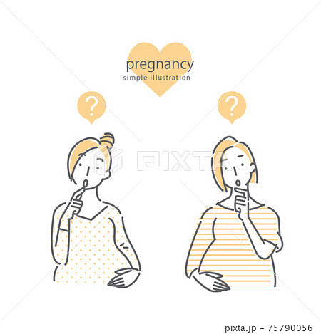 二人の妊婦さんのシンプルでおしゃれな線画イラスト 75790056