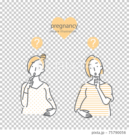 二人の妊婦さんのシンプルでおしゃれな線画イラスト 75790056