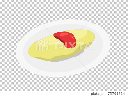 ケチャップのかかったオムライス（手描き） 75791314