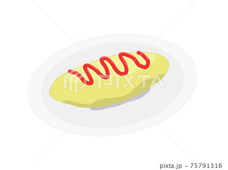ケチャップのかかったオムライス（手描き） 75791316