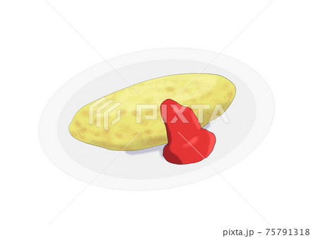 ケチャップのかかったオムライス（手描き） 75791318