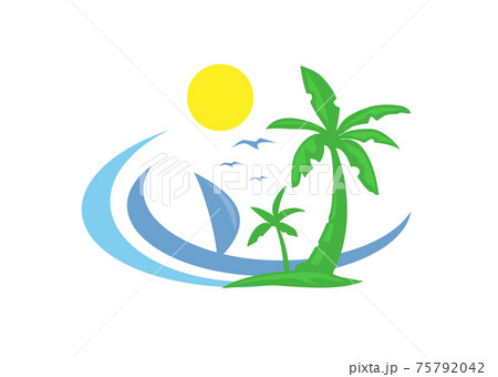 Coconut tree on a beach icon design template illustration	 75792042