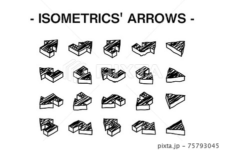 立体的な矢印のセットイラスト、線画 75793045