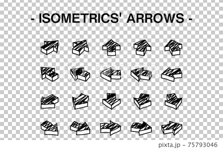 Three-dimensional arrow set illustration, line art 75793046