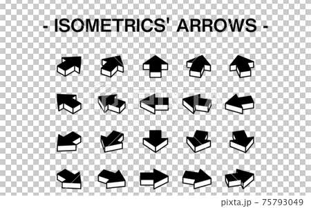 Three-dimensional arrow set illustration, line art 75793049