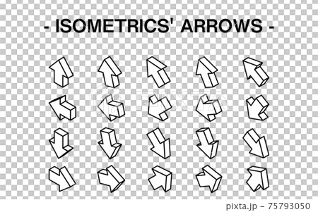 Three-dimensional arrow set illustration, line art 75793050