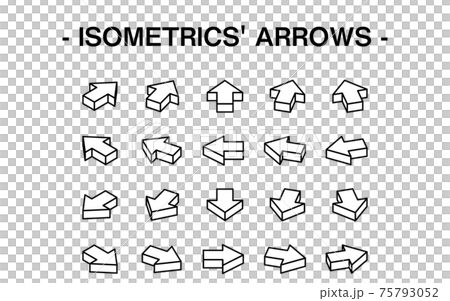 Three-dimensional arrow set illustration, line art 75793052