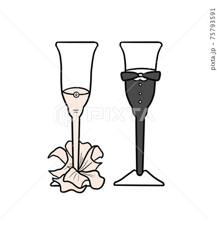 結婚式用グラスドレスセットのイラスト ウェディングシャンパングラスのイラスト素材