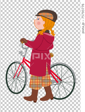 自転車を押して歩く女の子 75793776