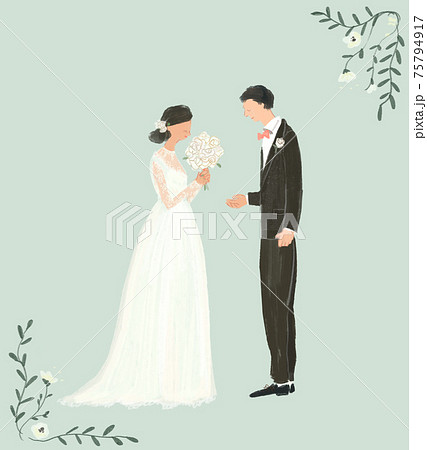 ウエディング、結婚式、ブライダル、夫婦、ウエディングドレス、（フレーム有） 75794917