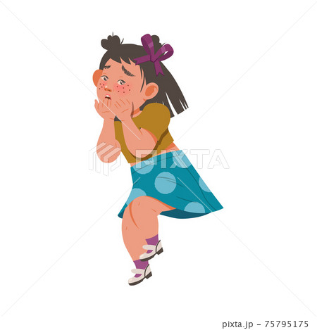 Little Fearful Girl Covering Her Face with Her Hands Afraid of Something Vector Illustration 75795175