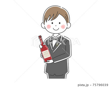 ワインを紹介する男性ソムリエのイラスト 75796039