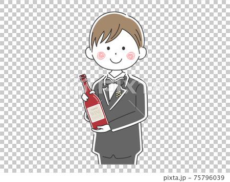 ワインを紹介する男性ソムリエのイラスト 75796039