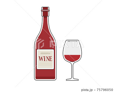赤ワインのボトルとグラスのイラストのイラスト素材