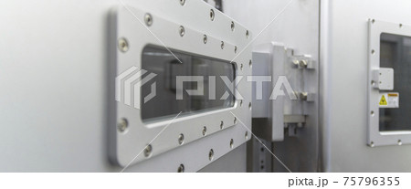 Part of chamber vacuum device industrial equipment silver color of research and development laboratory high technology . 75796355