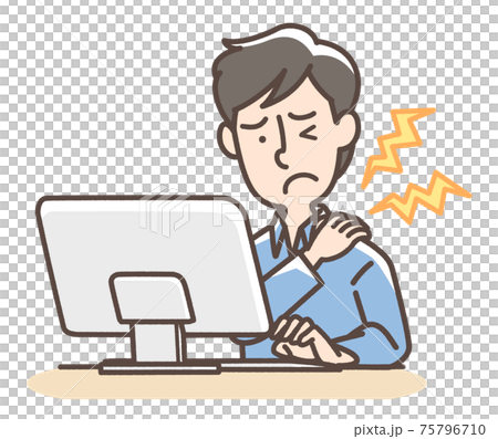 パソコンの業務で肩こりの男性 75796710