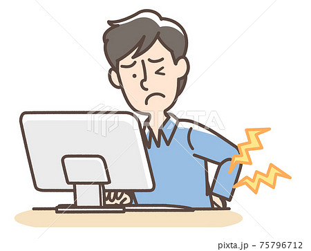 パソコンの業務で腰痛の男性のイラスト素材