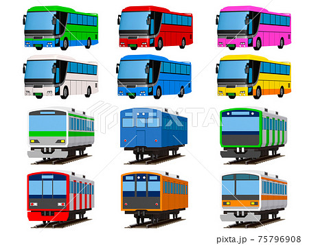 観光バスと電車のセット イラスト アイコンのイラスト素材