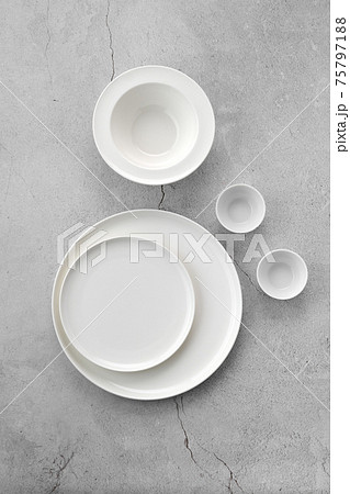 Overhead view of white tableware Overhead view of white tableware 75797188