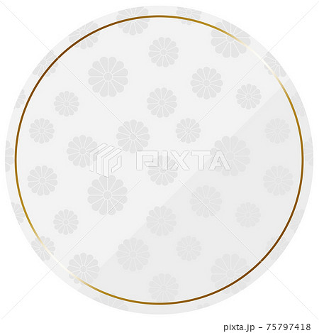 円形のフレーム　ホワイト＆ゴールド　全面に菊模様 75797418