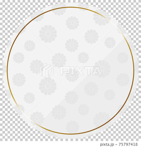 円形のフレーム　ホワイト＆ゴールド　全面に菊模様 75797418