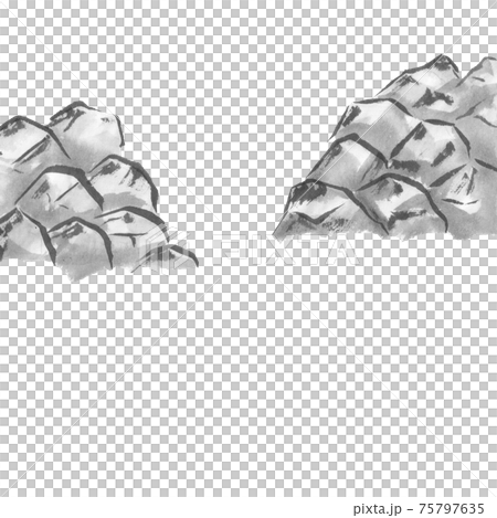 山積みの岩の間 墨の手描きイラスト のイラスト素材