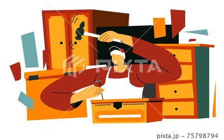 Carpenter making wooden furniture by hands vector 75798794