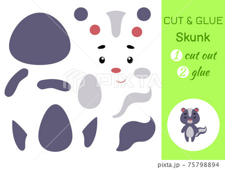 Cut and glue paper little skunk. Kids crafts activity page. Educational game for preschool children. DIY worksheet. Kids art game and activities jigsaw. Vector stock illustration. 75798894